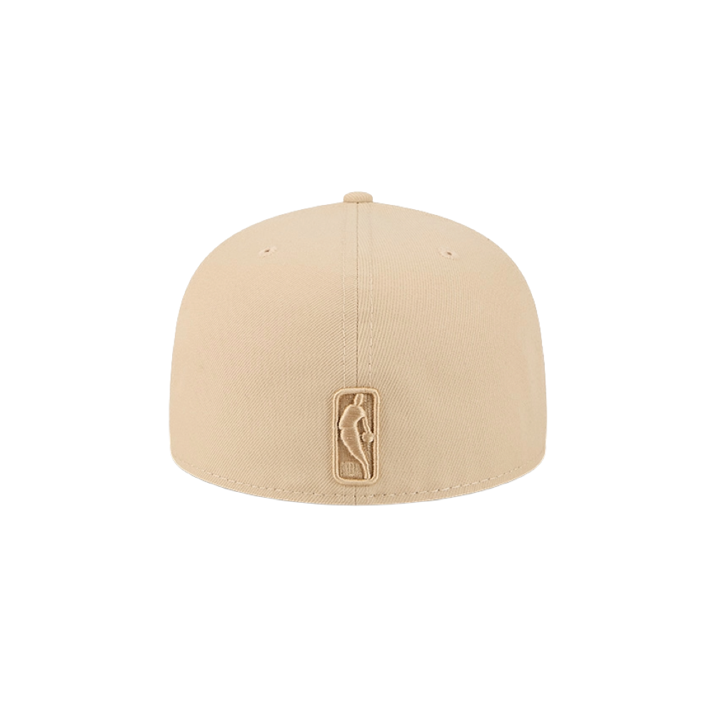 Tan fitted New Era cap with stitched NBA logo patch on back for Miami HEAT fans. - New Era Miami HEAT Tan Fitted Hat