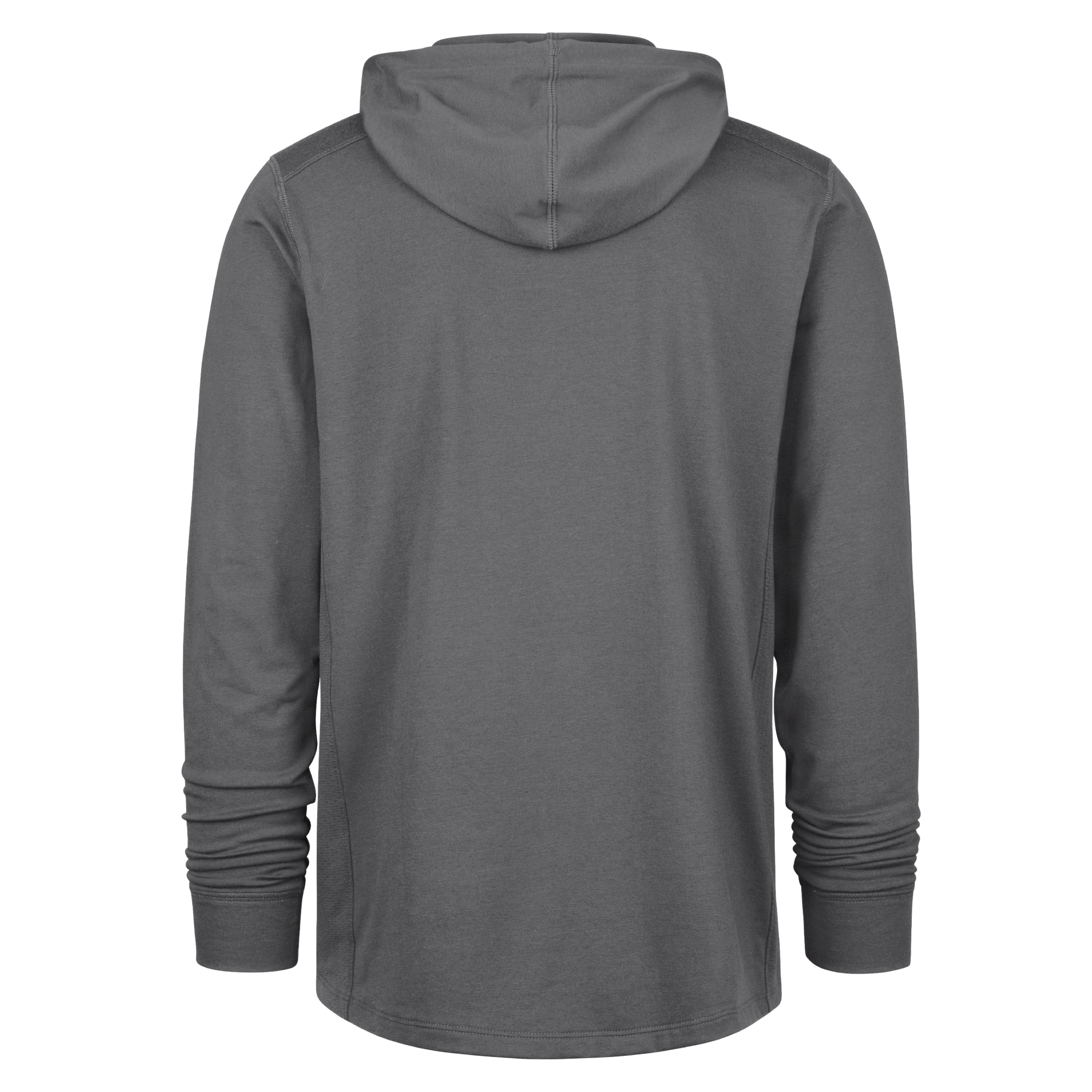 The '47 Brand Miami HEAT Forward Logo Gray Hoodie, a long-sleeve hooded sweatshirt by '47 Brand, is shown from the back in dark gray against a white background.