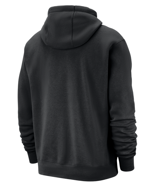 The Nike Miami HEAT Original Vice Nights Wordmark Hoodie is a black, standard fit cotton hoodie with a front pocket, hood, and features the Nike logo plus 