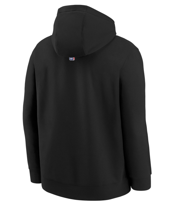 The Nike Miami HEAT Original Vice Nights Youth Hoodie is a black cotton-polyester hoodie with 