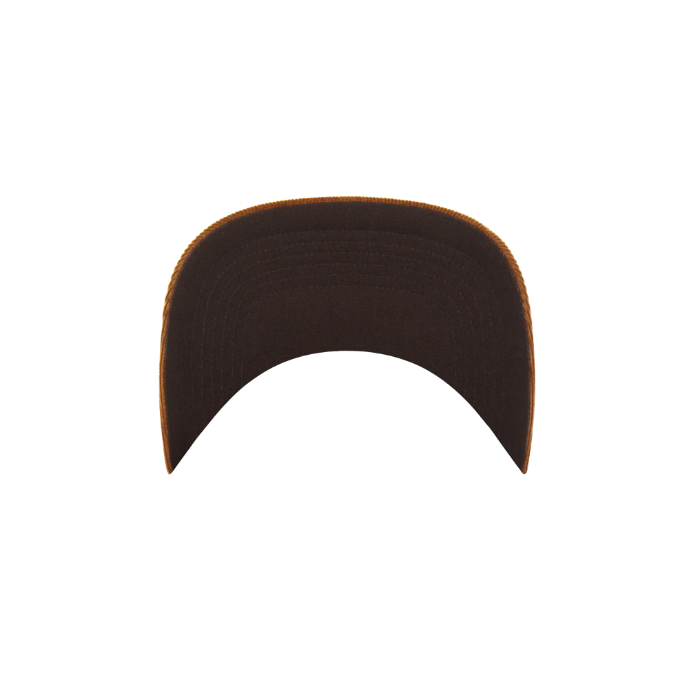 A top-down view of the '47 Brand Carhartt Miami HEAT Hitch Snapback displays its brown, curved brim and adjustable snap closure, set against a white background.