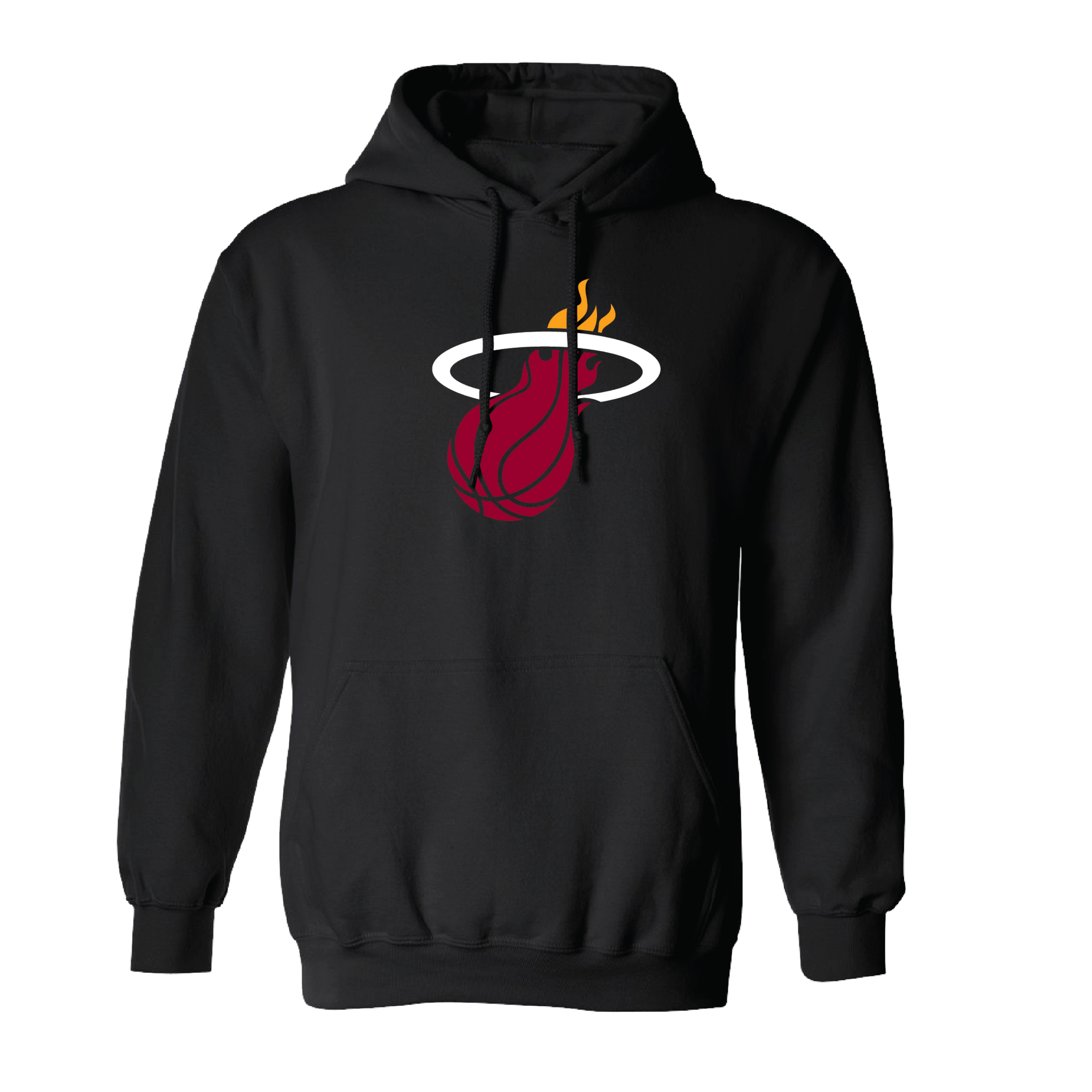 Black Miami HEAT Black Logo Hoodie in a standard fit featuring a drawstring hood and the team logo on the chest.