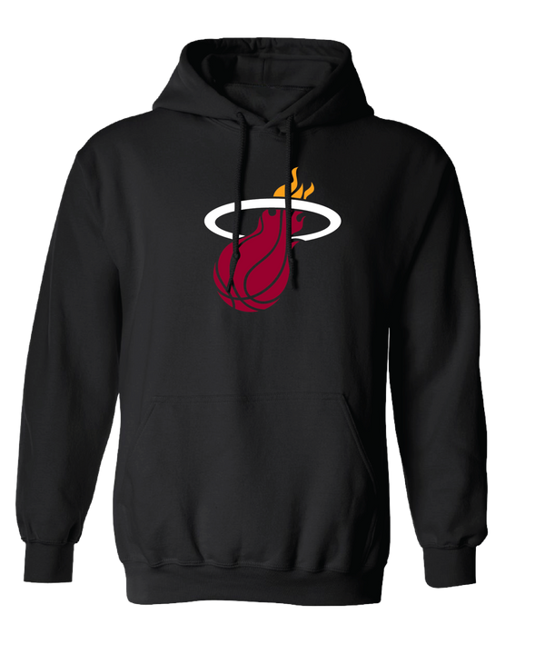 Black Miami HEAT Black Logo Hoodie in a standard fit featuring a drawstring hood and the team logo on the chest.
