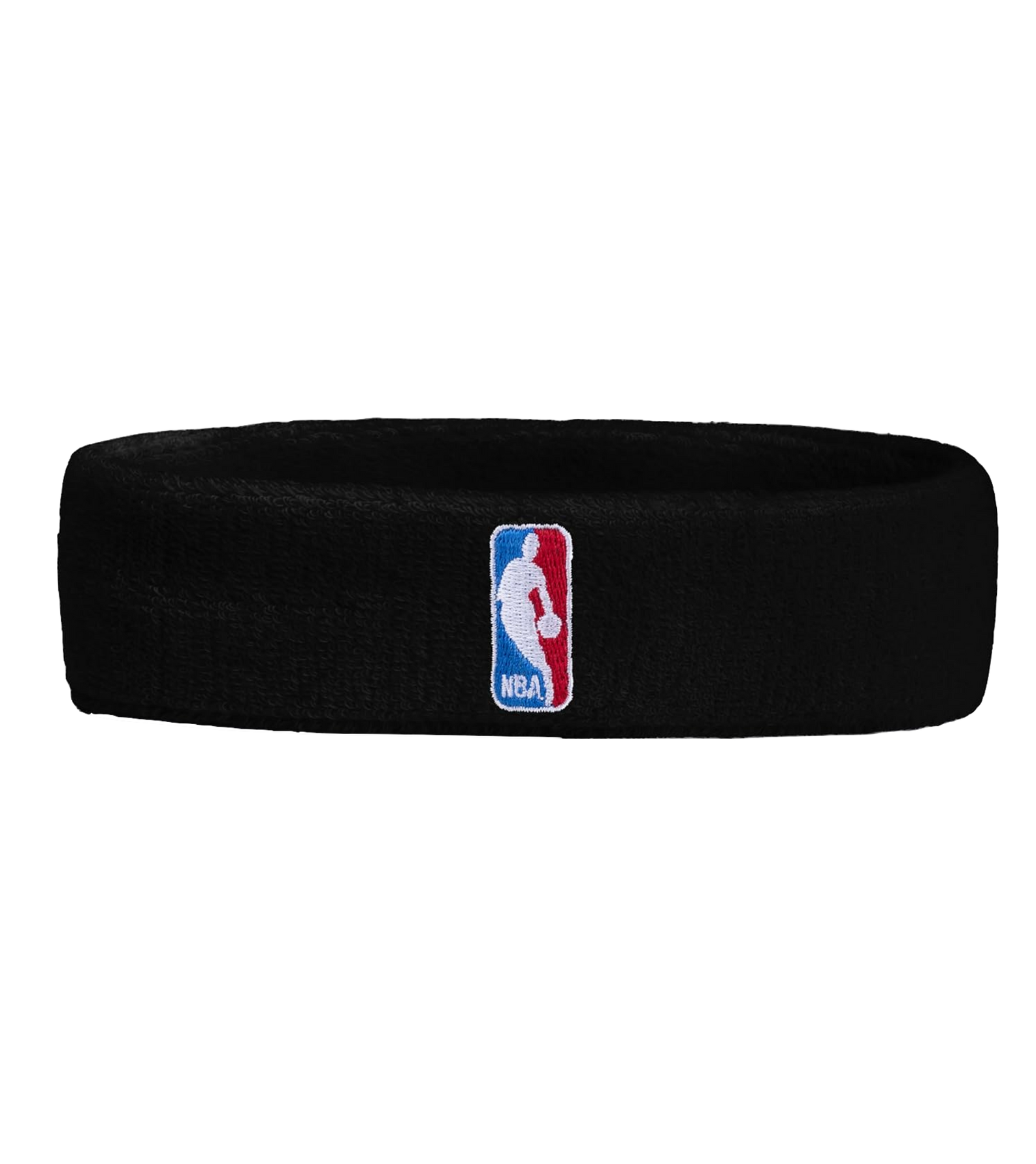 The NBA 3-Piece Black Headband & Wristband Set by For Bare Feet features a black headband with the iconic NBA logo—a white basketball player silhouette—centered on the front. Ideal for fans seeking authentic NBA accessories.