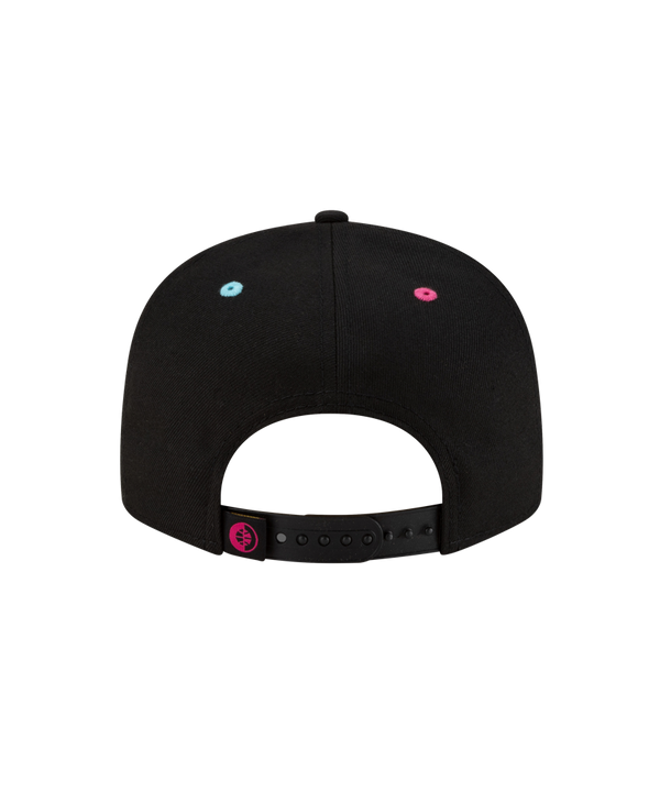 The Court Culture Original Vice Nights Wordmark Snapback is a black polyester flat-brim hat with 