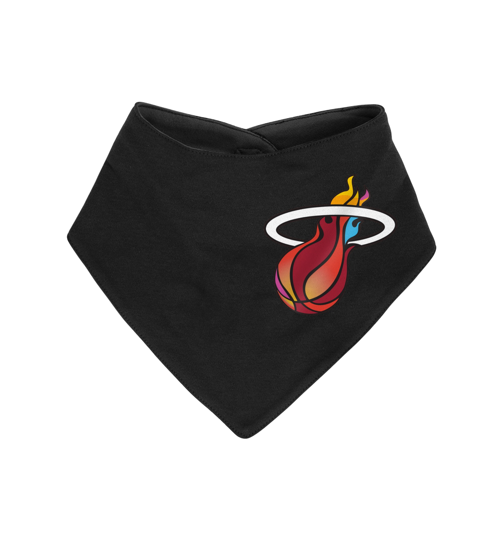 Black infant bib with Miami HEAT flaming basketball logo in red, orange, and blue. - Court Culture Miami Mashup Vol. 2 Infant Creeper/Bib/Bootie Set