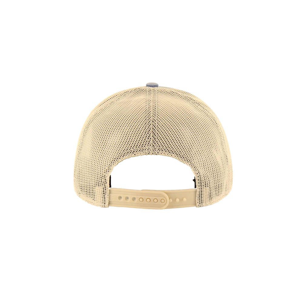 The '47 Brand Miami HEAT Original Vice Nights Canteen Snapback is shown from the back, featuring a beige mesh polyester back panel and an adjustable snapback closure, set against a plain white background.