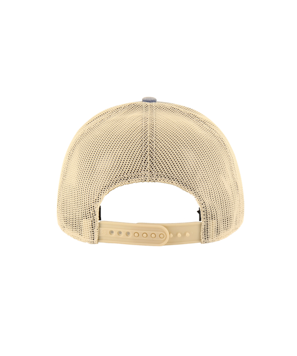 The '47 Brand Miami HEAT Original Vice Nights Canteen Snapback features a light blue cotton front, white polyester back, and a red-and-white 