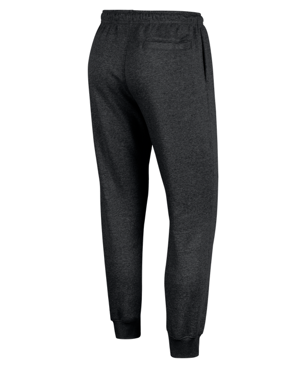 The Nike Miami HEAT Original Vice Nights Fleece Pants feature a dark gray design with a blue Nike swoosh on the right thigh and 