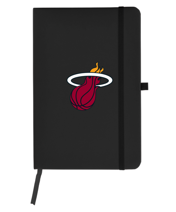 The Pro Specialties Miami HEAT Logo Journal is an officially licensed black notebook with an elastic band closure, pen loop, and the team’s flaming basketball logo on the front. Measures 8