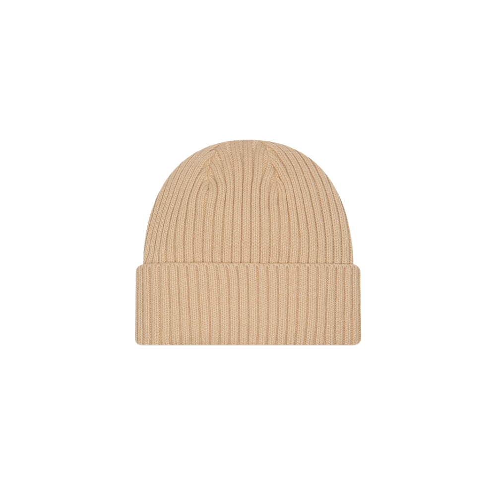 Tan knit beanie with folded cuff featuring Miami HEAT logo embroidery. - New Era Miami HEAT Tan Logo Knit