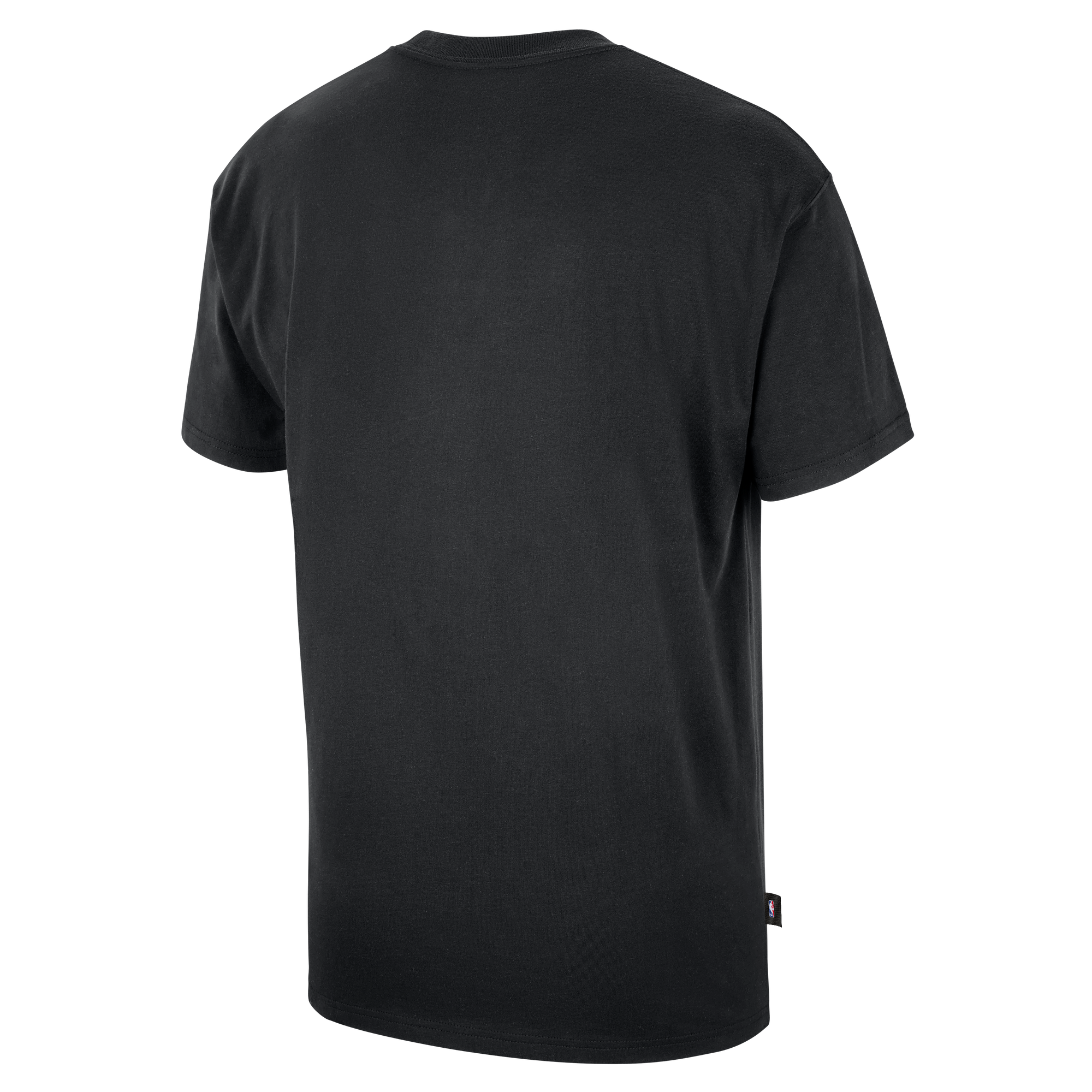 A Nike Miami HEAT 2026-27 Black Practice Tee, featuring a plain black midweight design with short sleeves, is shown from the back and displayed against a white background.