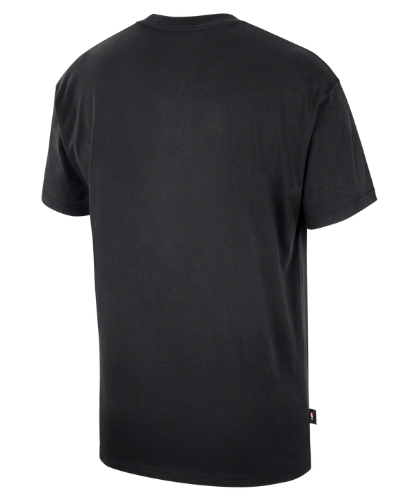 Nike Miami HEAT 2026-27 Black Practice Tee by Nike, featuring a small white Nike logo, text, and a graphic centered on the chest, displayed against a plain light background.