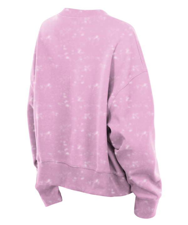 The New Era Miami HEAT Women's Pink Basketball Crewneck features white HEAT, Basketball, Miami Florida text, and the number 88. Made from a soft cotton-polyester blend with a relaxed fit and New Era tag. Machine wash cold for best care.