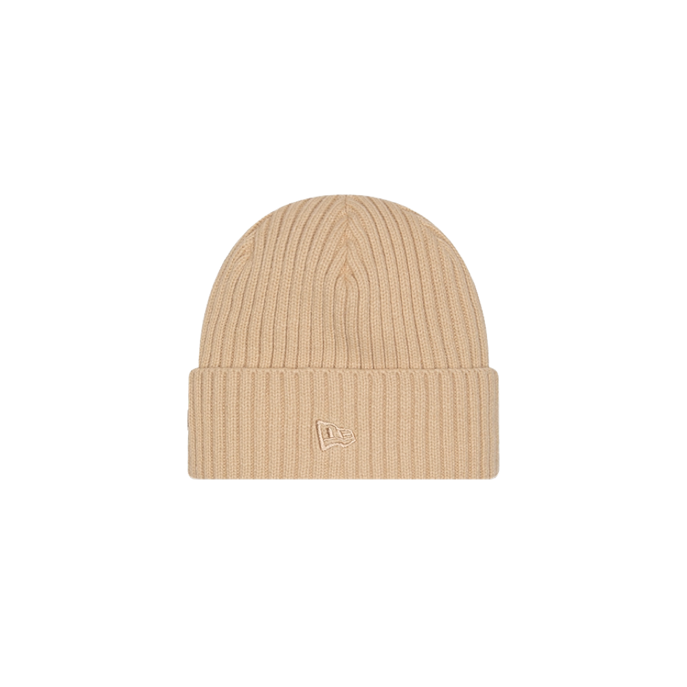 Tan knit beanie with Miami HEAT logo embroidered on the cuff and New Era flag on the side. - New Era Miami HEAT Tan Logo Knit