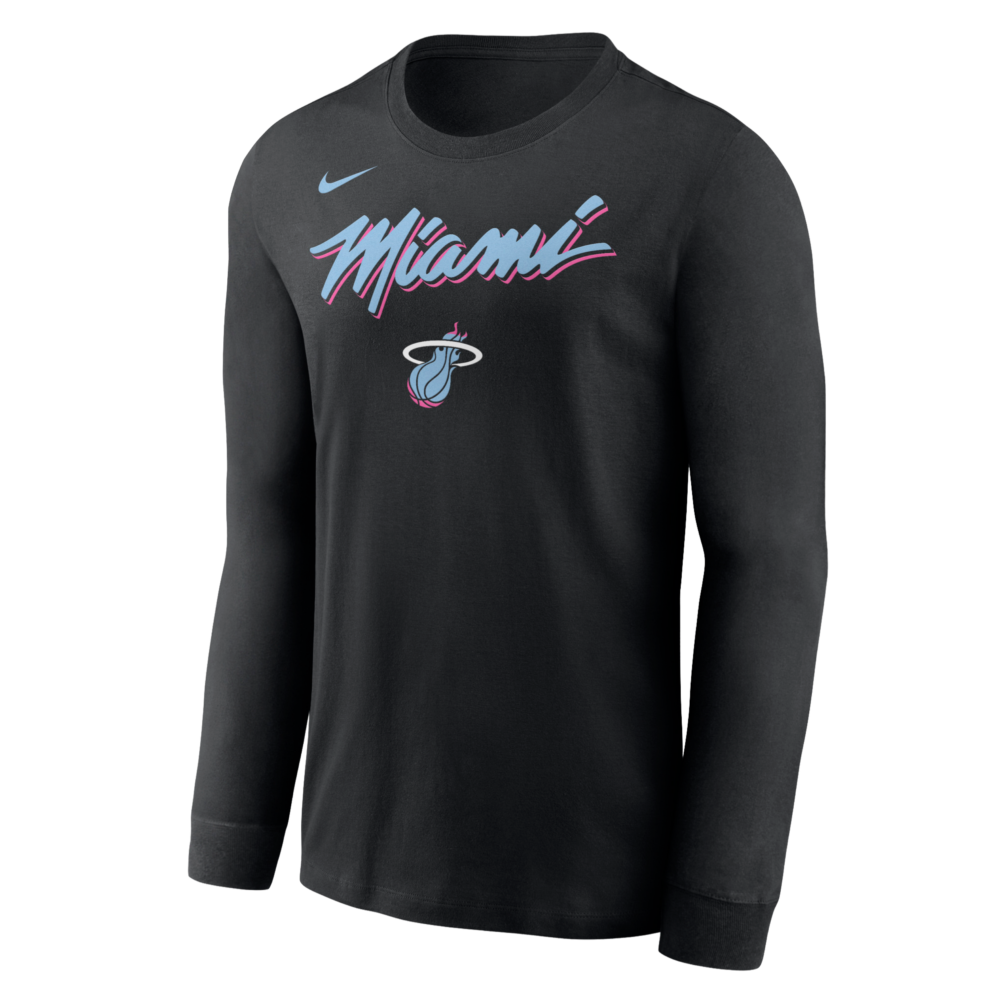 The Nike Miami HEAT Original Vice Nights Legend Long Sleeve Tee features 