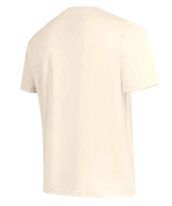 The G-III Sports Margaritaville Miami HEAT Good Day Tee is a cream, standard-fit shirt with a tropical palm tree, sunset, and ocean design. Made from soft cotton-polyester and machine washable. Features 