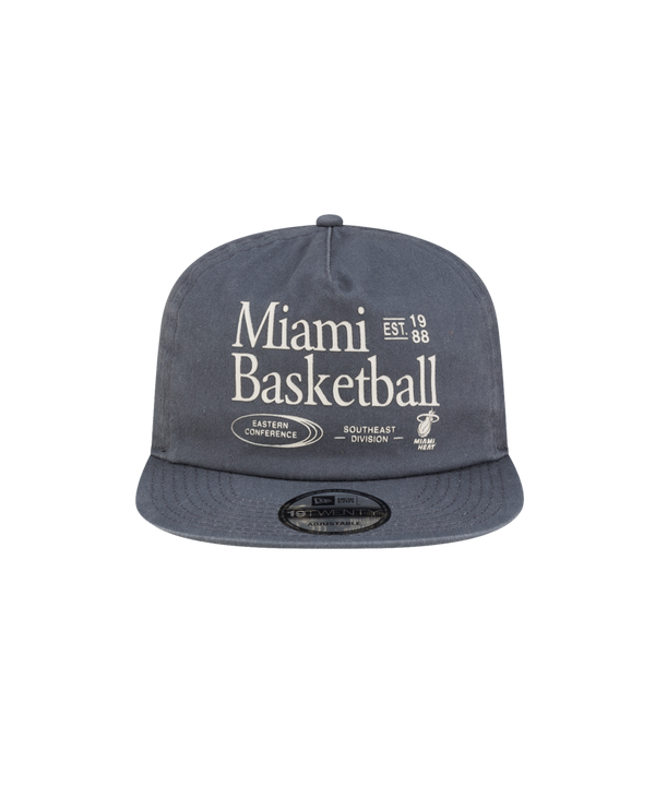 Dark gray Court Culture x New Era Miami Basketball snapback hat featuring Miami Basketball, Eastern Conference, and Southeast Division text with a small Miami Heat logo on the front.