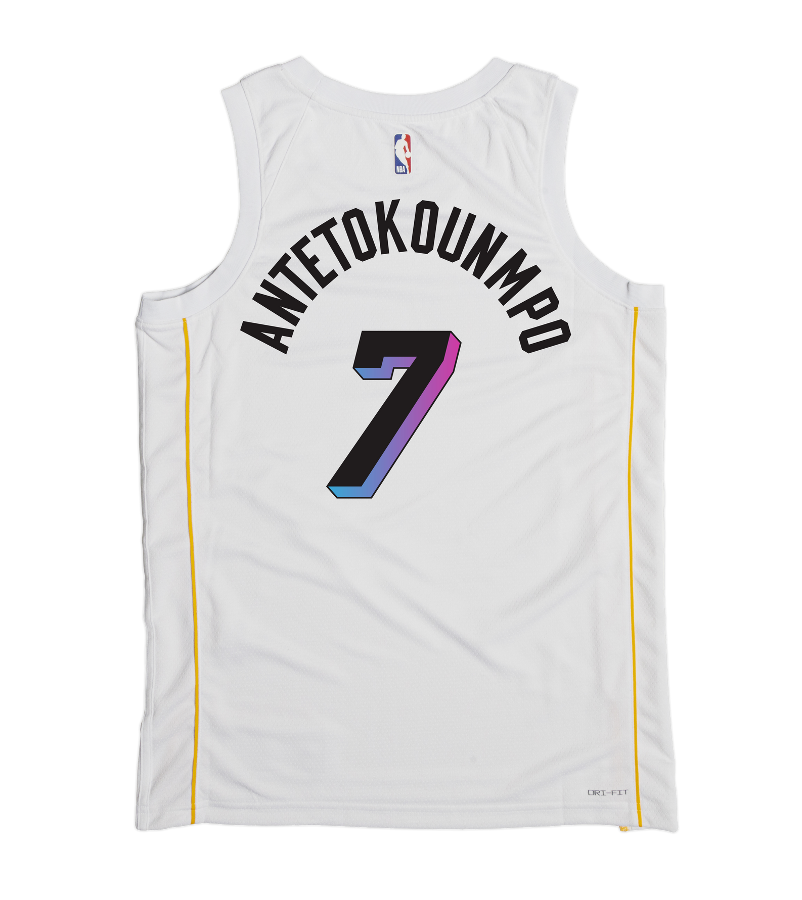 The Nike Giannis Antetokounmpo Miami Mashup Vol. 2 Swingman Jersey features a white base, bold black 
