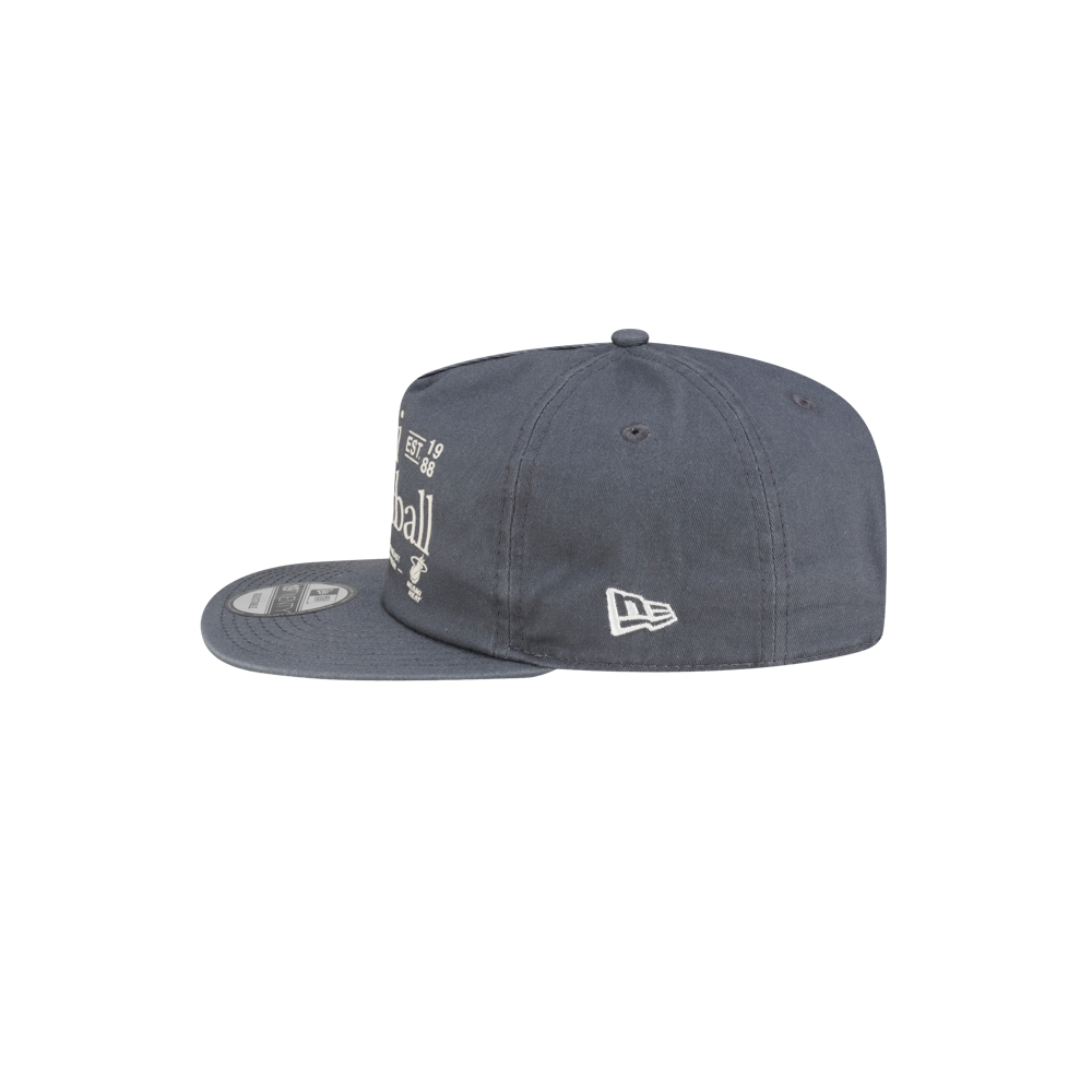 Dark gray Court Culture x New Era Miami Basketball snapback cap with white lettering on the front, a small white logo embroidered on the side, and a one-size-fits-most design.