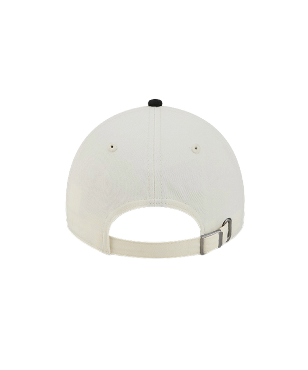 The New Era Miami HEAT 2-Tone Micro Dad Hat is a white and black cotton cap featuring the Miami Heat logo on the front and the New Era logo on the side, displayed against a white background. Designed for casual wear, this one-size-fits-most hat ensures comfortable everyday use.