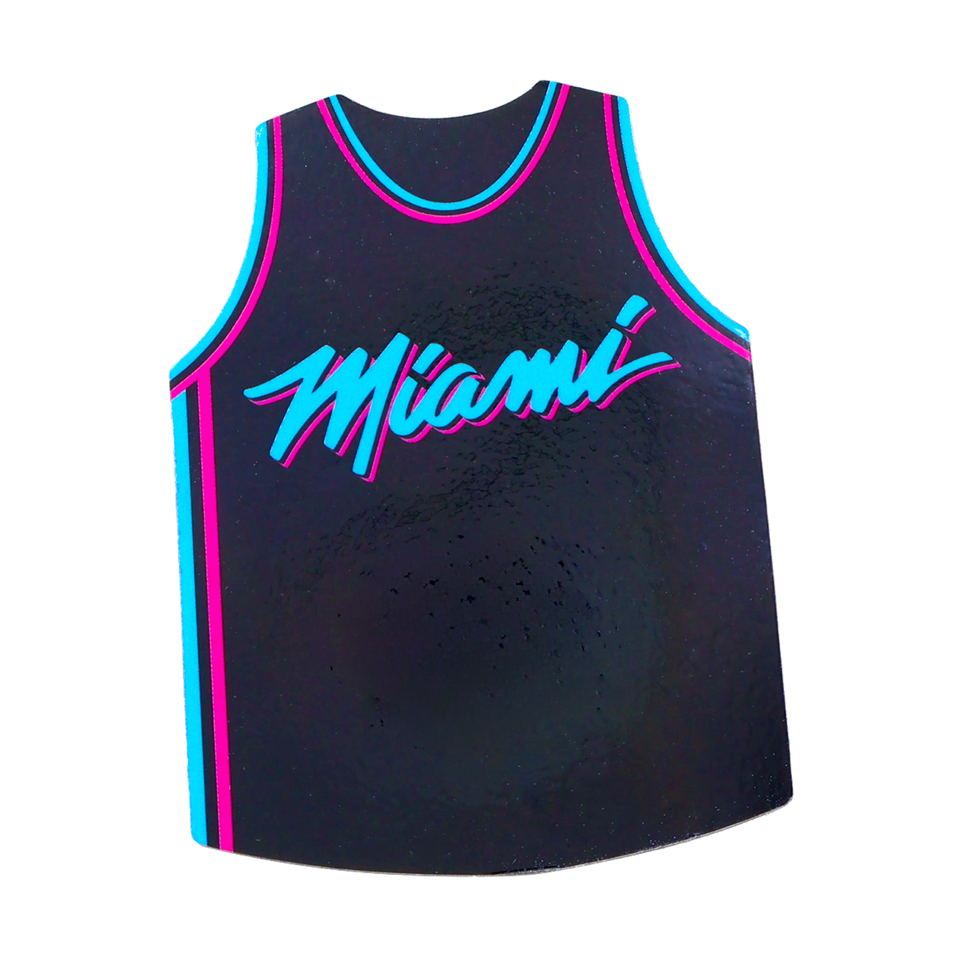 The Aminco Miami HEAT Original Vice Nights Jersey Magnet is an officially licensed magnet styled like a sleeveless jersey, featuring 