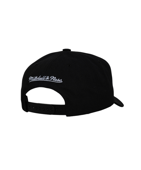 The Mitchell & Ness Miami HEAT Script Snapback is a black polyester hat with 