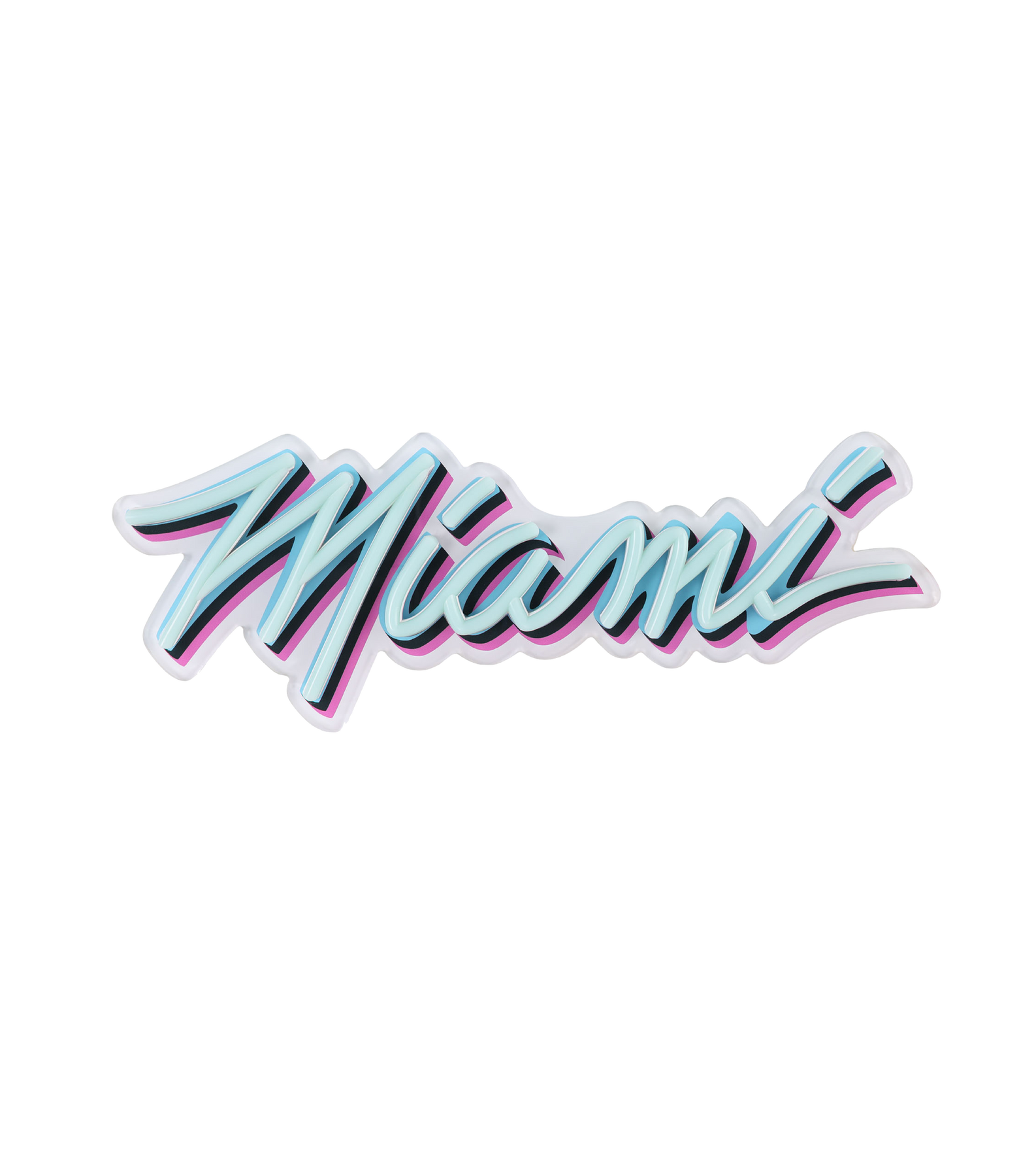 Brighten your fan cave with the Miami HEAT Original Vice Nights Wordmark LED Neon Sign by Forever Collectibles, featuring bold blue, pink, and black stripes in a retro 1980s cursive style on a crisp white background.