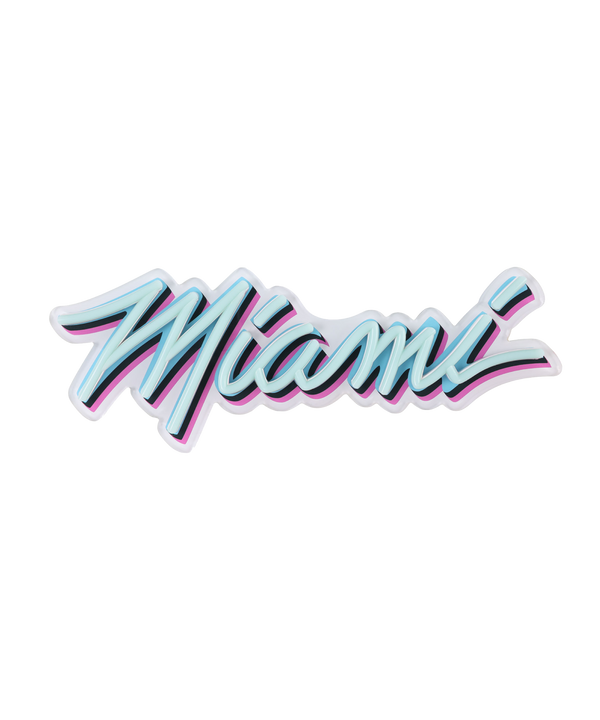 Brighten your fan cave with the Miami HEAT Original Vice Nights Wordmark LED Neon Sign by Forever Collectibles, featuring bold blue, pink, and black stripes in a retro 1980s cursive style on a crisp white background.