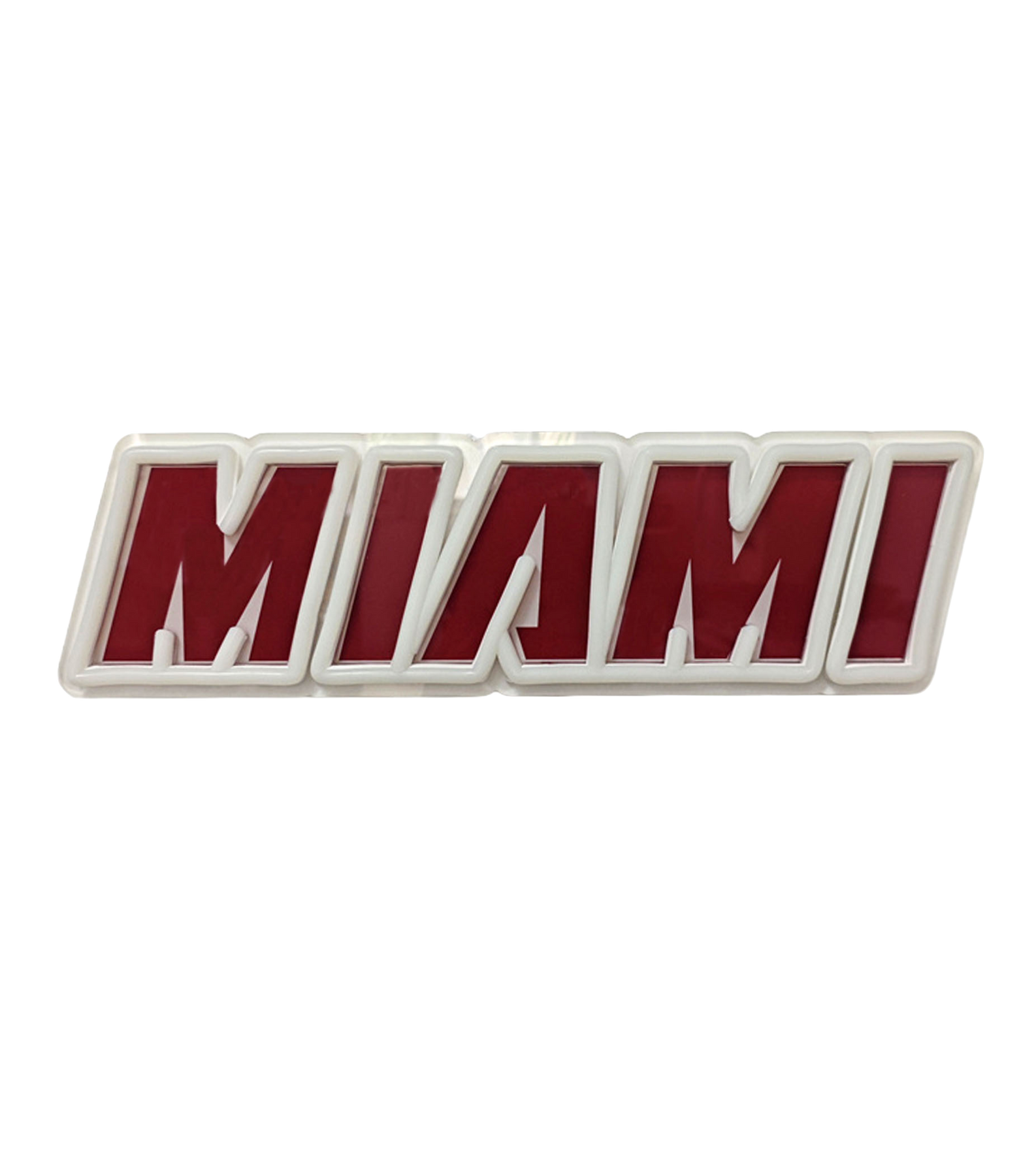 A Miami HEAT Core Neon Sign featuring the word MIAMI in red block letters outlined in white.