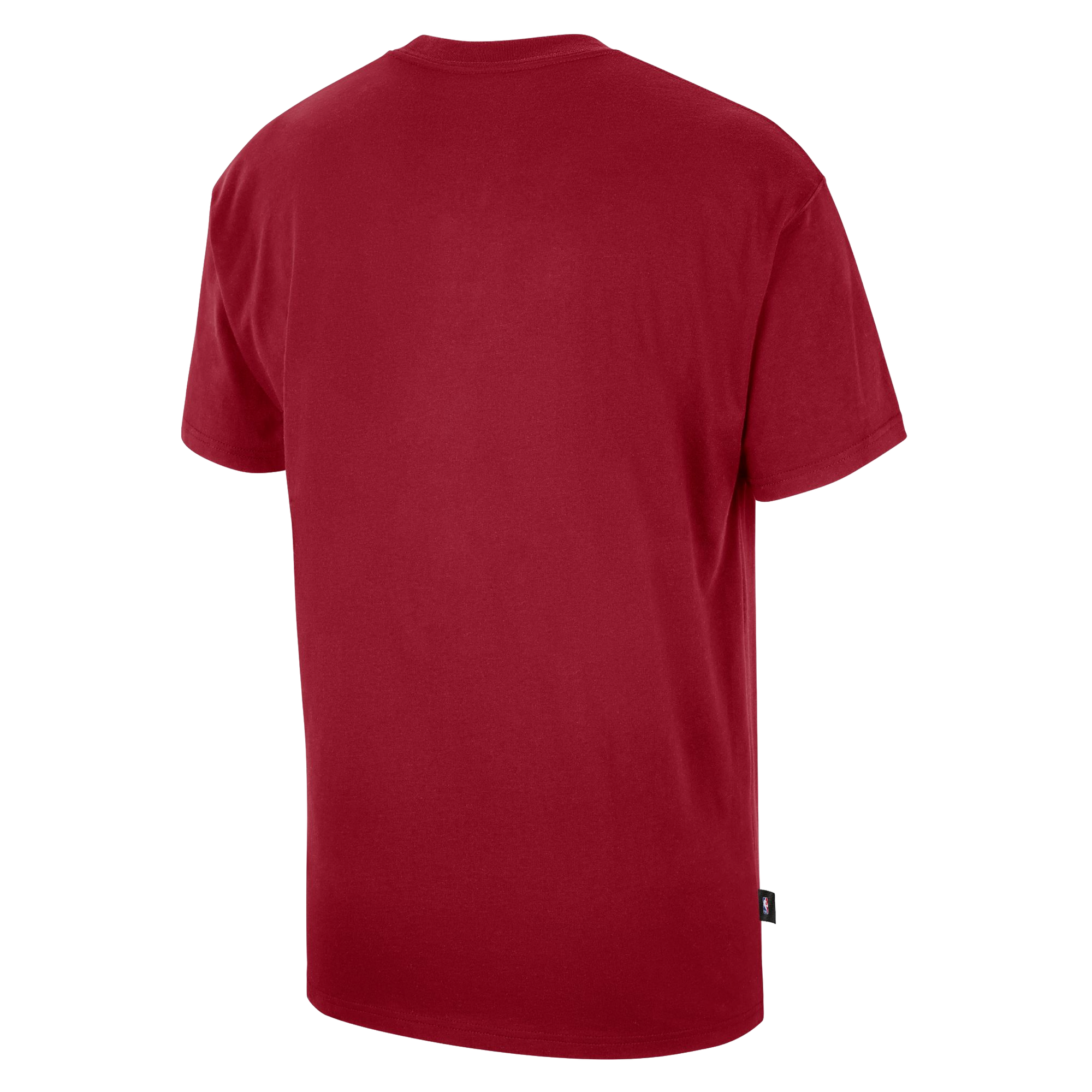 A Nike Miami HEAT 2026-27 Red Practice Tee with short sleeves is shown from the back against a white background. This cotton t-shirt by Nike features a standard fit designed for everyday comfort.