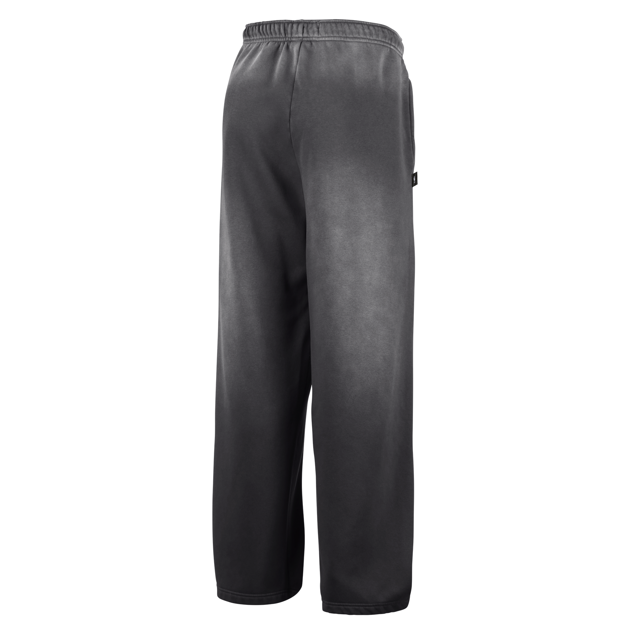 Back view of a pair of loose-fitting, dark gray Nike Miami HEAT Standard Issue Washed Pants with an elastic waistband, shown on a white background. These sweatpants from Nike offer warmth and comfort, making them ideal for everyday wear or intense workouts.