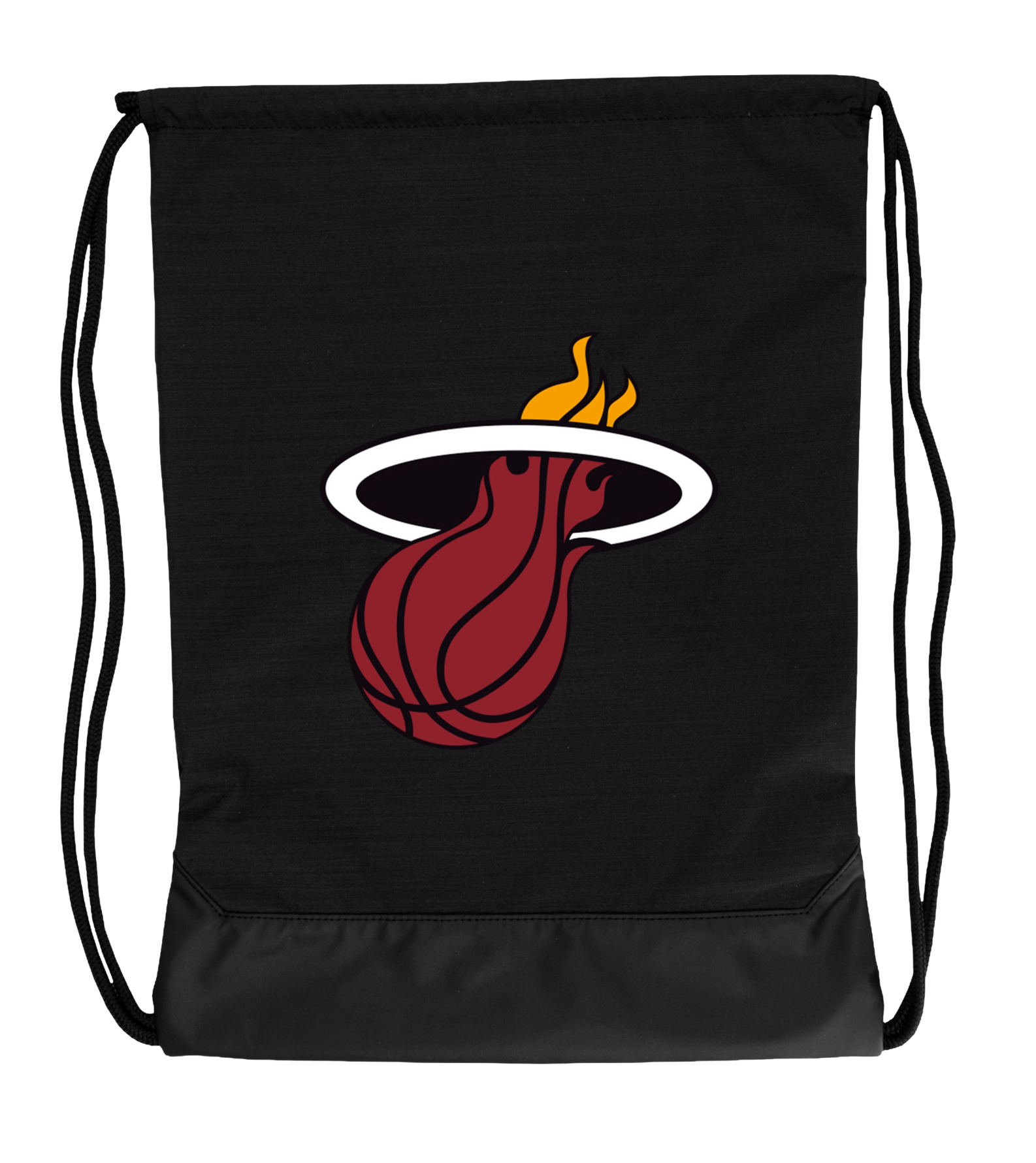 Carry your workout gear in style with the Nike Miami HEAT Logo Drawstring Bag, featuring a black recycled polyester design and official Heat logo—a flaming basketball through a white hoop.