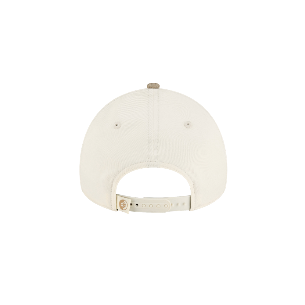 Back view of a cream cotton Court Culture x New Era Camo Brim Snapback featuring a snapback closure and a small patterned tag.