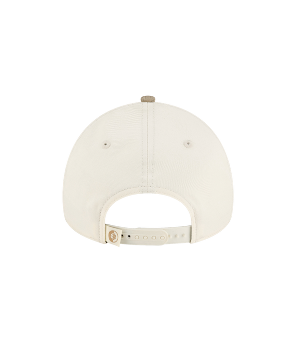 Court Culture x New Era Camo Brim Snapback: an off-white cotton baseball cap with Miami Heat embroidered on the front, a camouflage-patterned brim, and a one size fits most style.