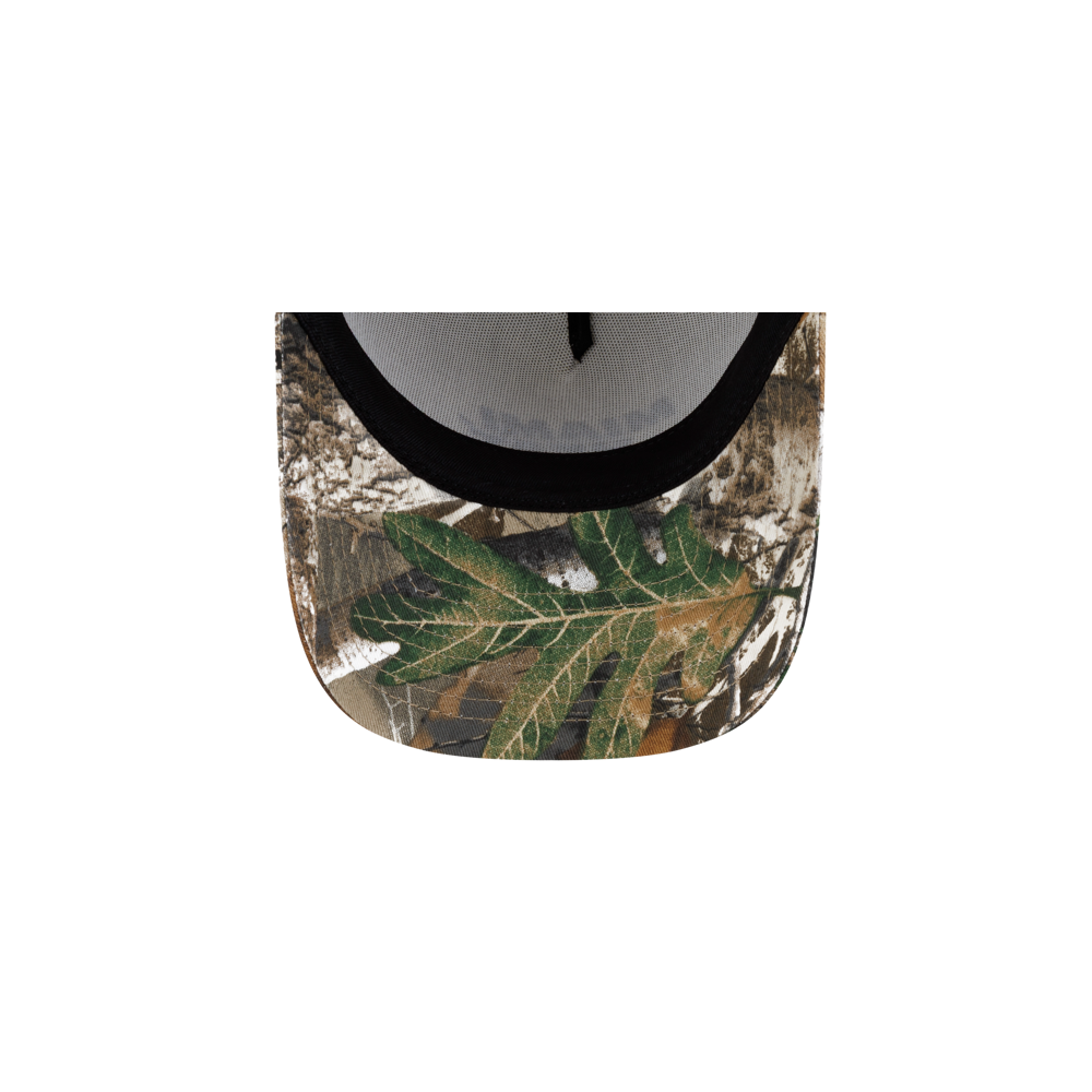 Underside of a Court Culture x New Era Camo Brim Snapback featuring a camouflage pattern with a green leaf design.