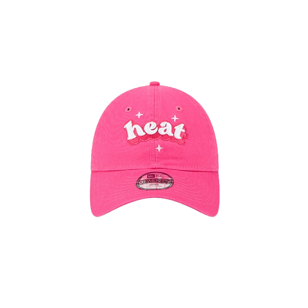 Pink adjustable New Era youth hat with white Miami HEAT logo embroidery on front. - New Era Miami HEAT Youth Cheer Hat