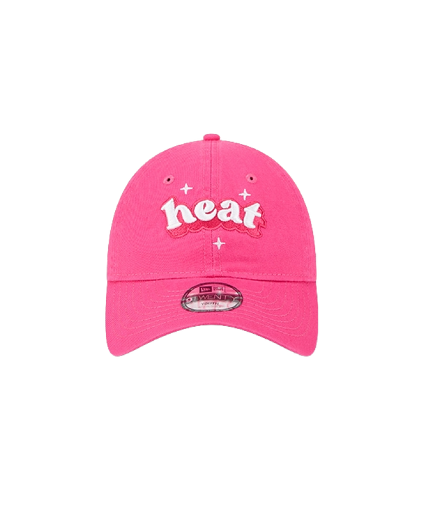 Pink adjustable New Era youth hat with white Miami HEAT logo embroidery on front. - New Era Miami HEAT Youth Cheer Hat