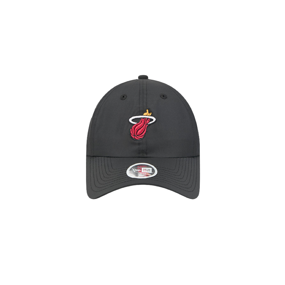 Black New Era adjustable ponytail cap with Miami HEAT logo embroidered on front. - New Era Miami HEAT Ponytail Women's Hat