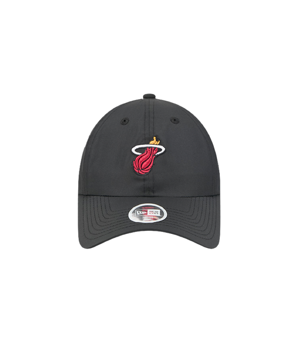 Black New Era adjustable ponytail cap with Miami HEAT logo embroidered on front. - New Era Miami HEAT Ponytail Women's Hat