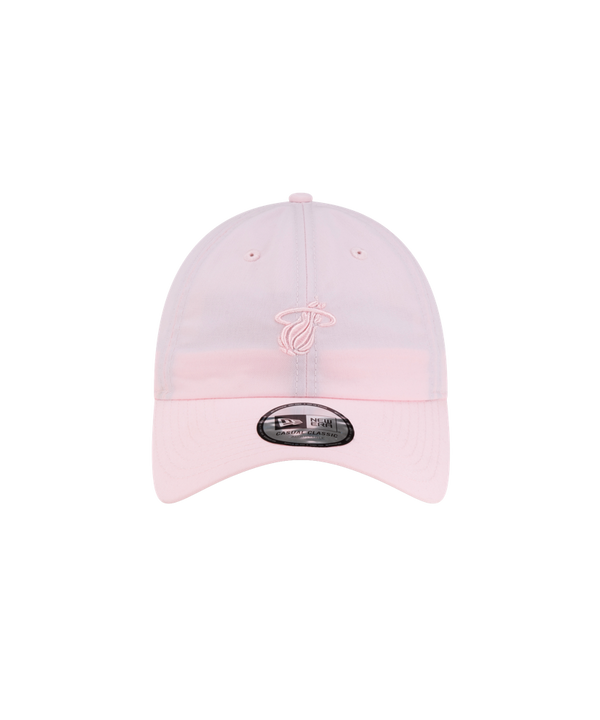 Light pink polyester Court Culture x New Era Blush Dad Cap featuring an embroidered Miami Heat logo on the front crown and a New Era sticker on the brim. One size fits most.