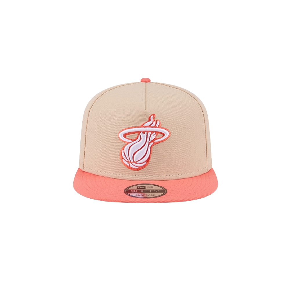 Tan and coral New Era snapback cap featuring Miami HEAT logo embroidered front and adjustable strap back. - New Era Miami HEAT 2-Tone Logo Snapback