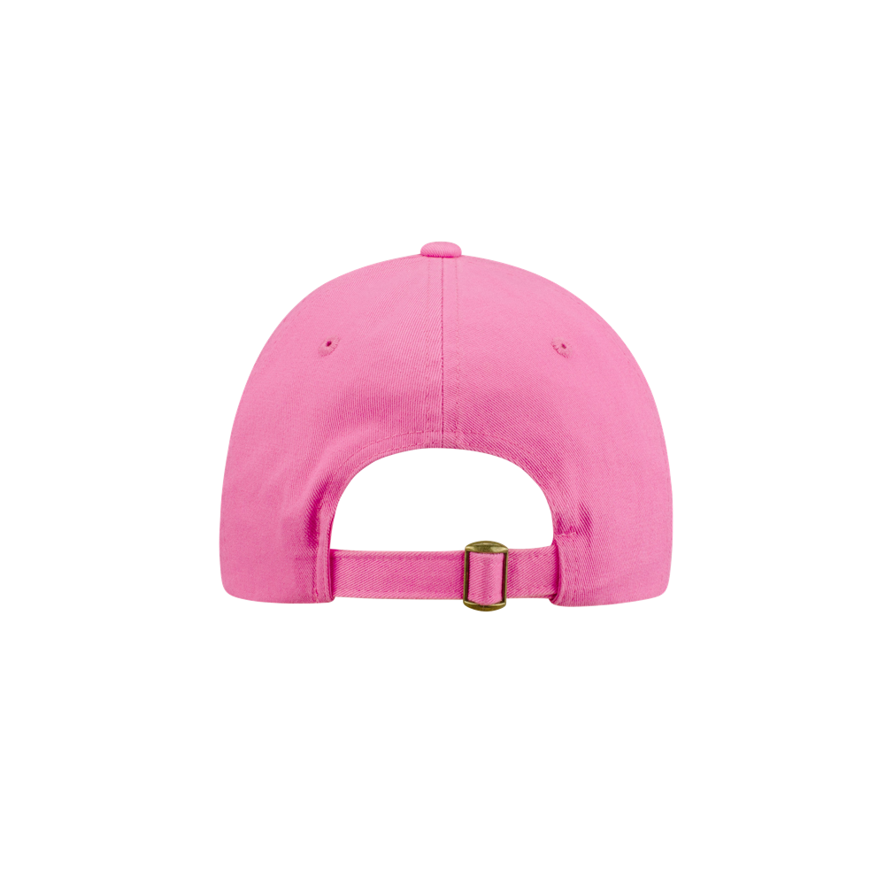 The Miami HEAT Original Vice Nights Pink Wordmark Hat by Item Of The Game features a back view, adjustable strap with metal buckle, one size fits most, and is spot clean only.