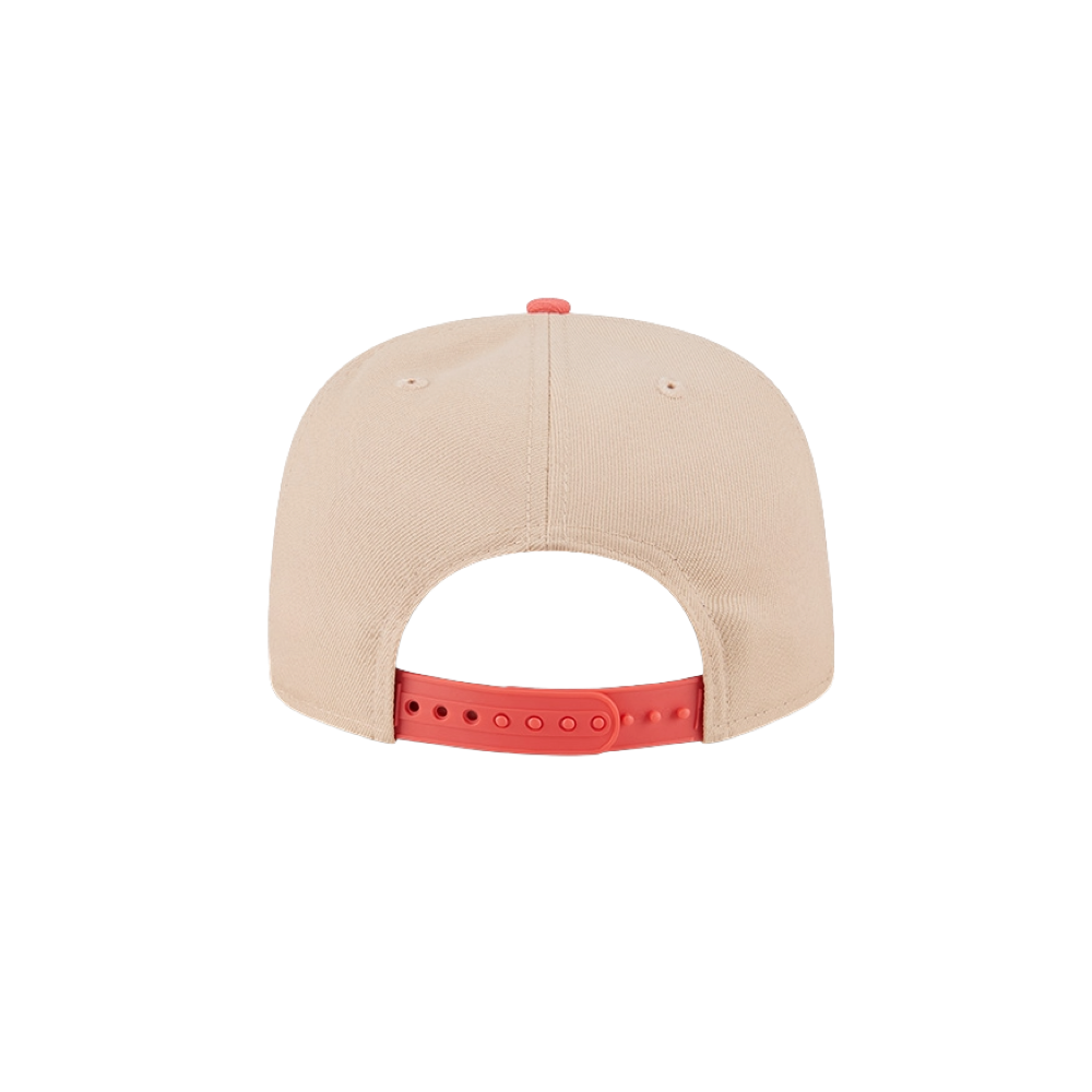 Tan New Era snapback cap with coral adjustable strap and Miami HEAT logo on front. - New Era Miami HEAT 2-Tone Logo Snapback