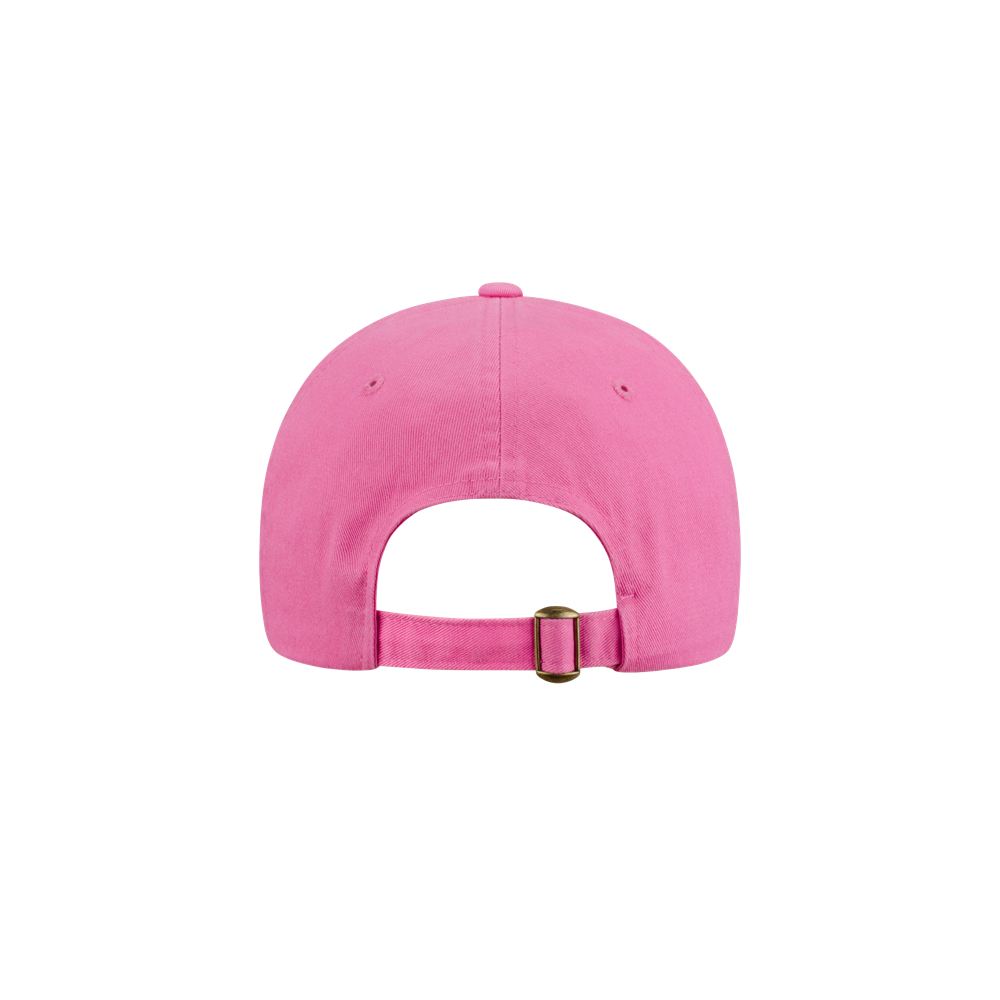 Back view of the Miami HEAT Original Vice Nights Pink Dad Hat by Item Of The Game, made from 100% cotton with a curved brim, adjustable strap, and metal buckle. One size fits most. Shown on a plain white background.