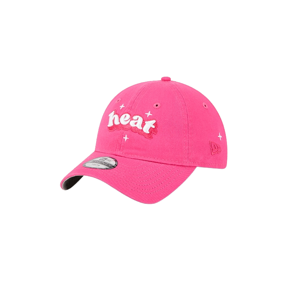 Pink New Era Miami HEAT youth adjustable baseball cap with white embroidered logo. - New Era Miami HEAT Youth Cheer Hat