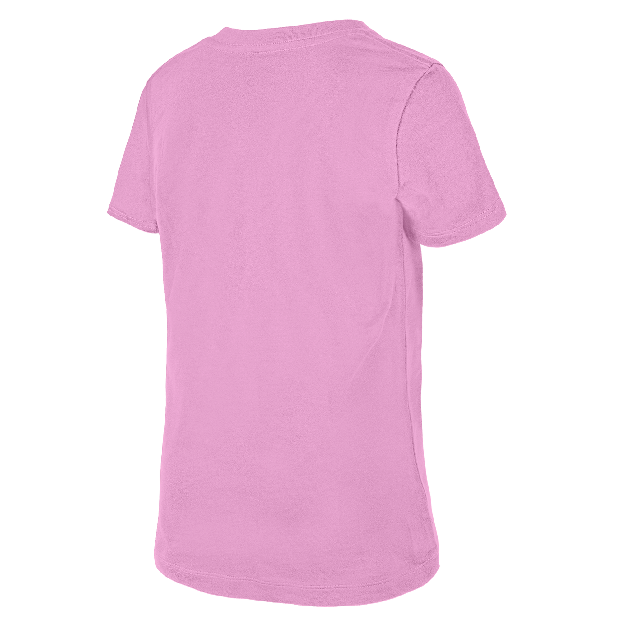 The New Era Miami HEAT Pink Basketball Girls V-Neck Tee, a standard-fit 100% cotton short-sleeve t-shirt, is displayed from the back against a white background.