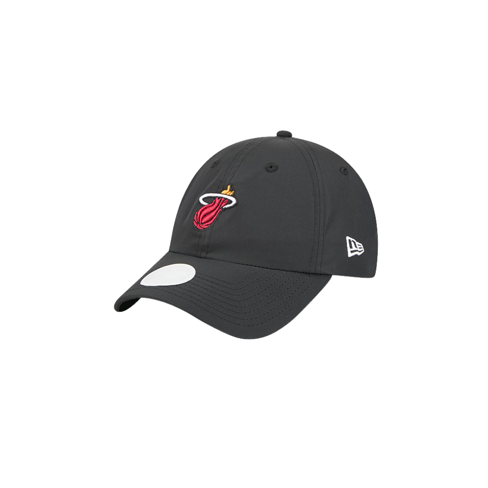Black New Era Miami HEAT adjustable ponytail cap with embroidered logo and curved brim. - New Era Miami HEAT Ponytail Women's Hat