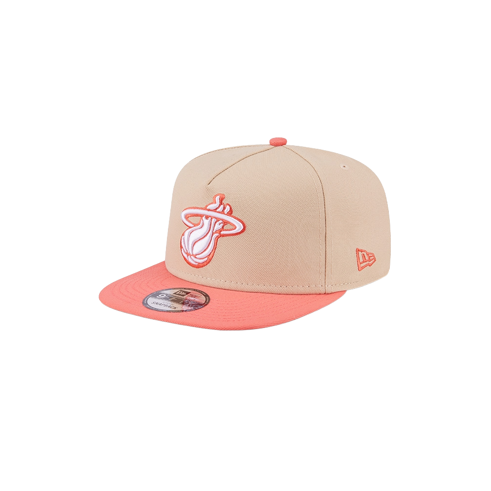 Tan and coral New Era snapback cap with Miami HEAT logo embroidered on front panel. - New Era Miami HEAT 2-Tone Logo Snapback