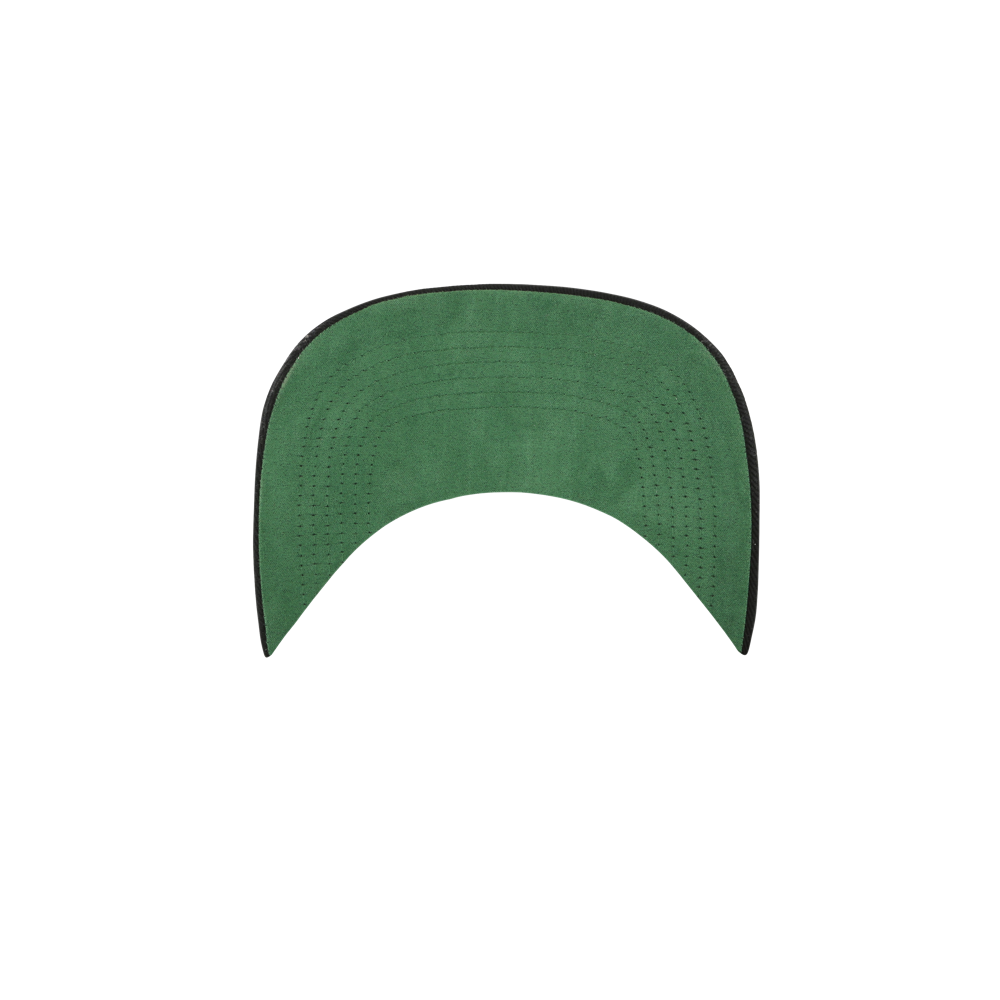 A '47 Brand Miami HEAT Original Vice Nights Hitch Snapback with a green curved cotton brim and black edging, viewed from above on a white background. One size fits most; spot clean for easy care.
